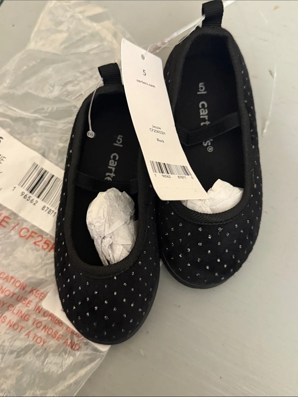 Carter's 5 Baby Jezzie Black Velvet Mary Jane with Sparkle Dots